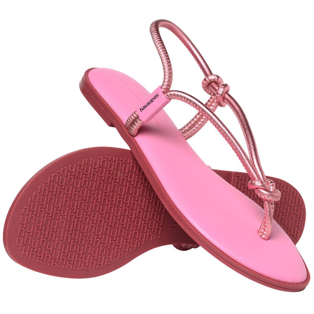 Rasteirinha Una Açaí Feminina Moderna Tiras Duplas Rosa Glow Confortável Verão