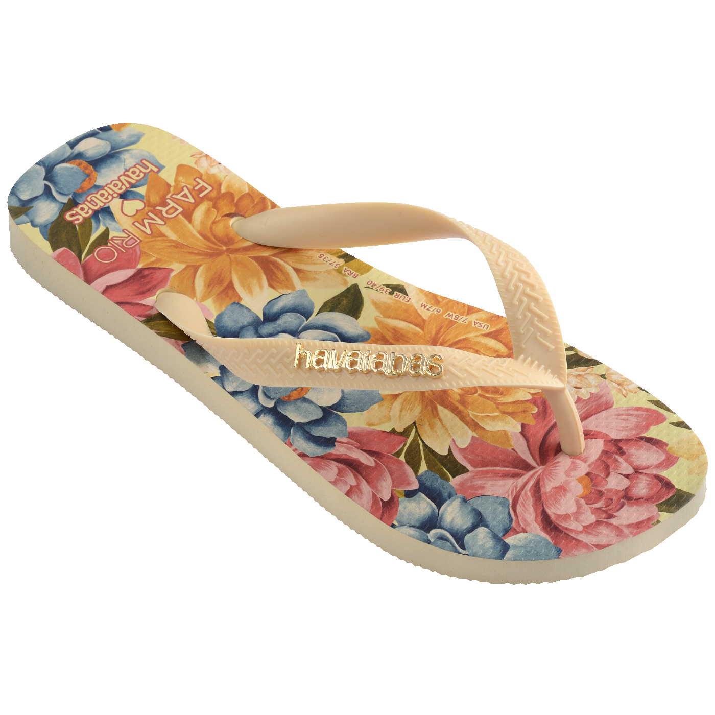 Chinelo Farm Floral Beca Feminino Confortável Estampado Verão Praia