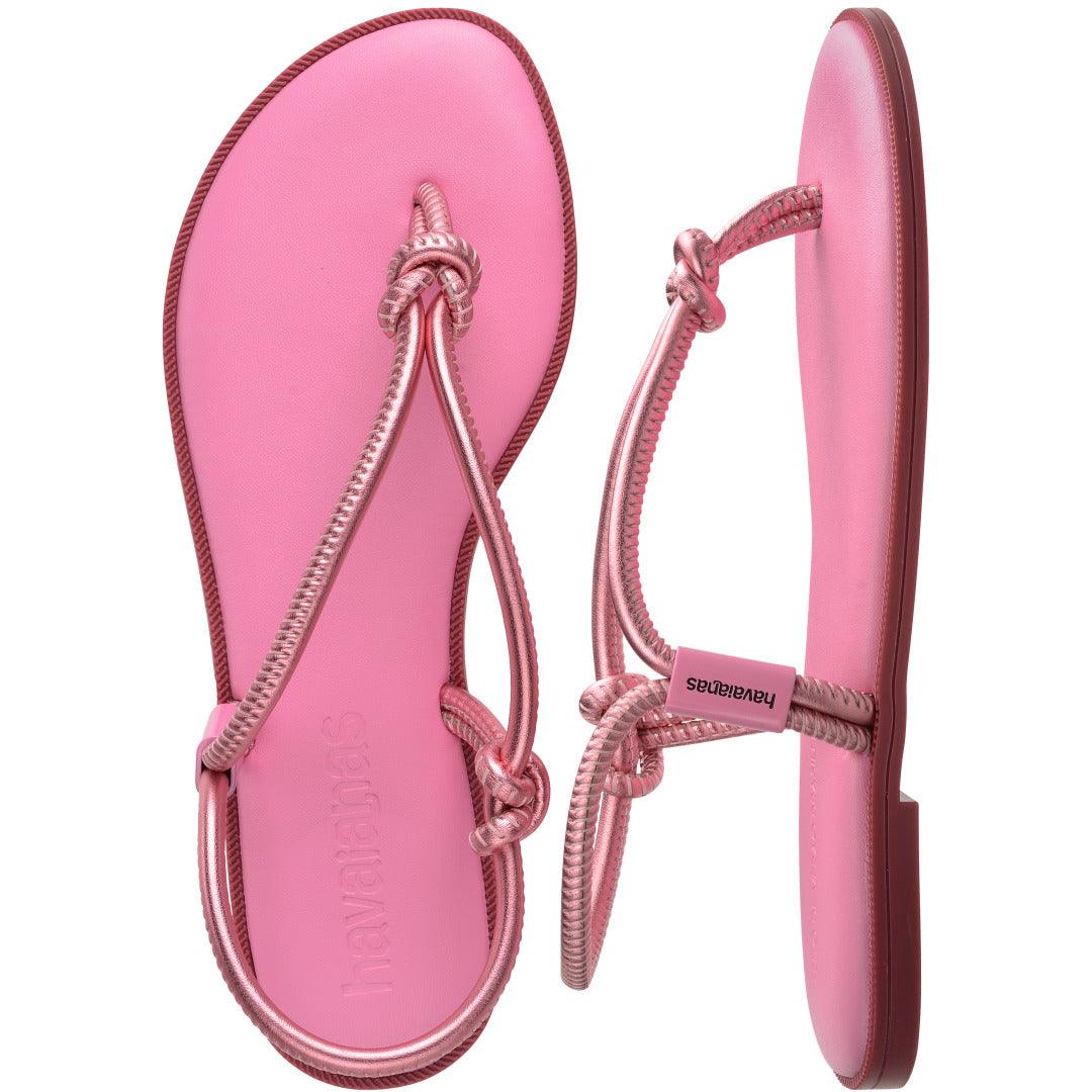 Rasteirinha  Una Açaí Feminina Moderna Tiras Duplas Rosa Glow Confortável Verão