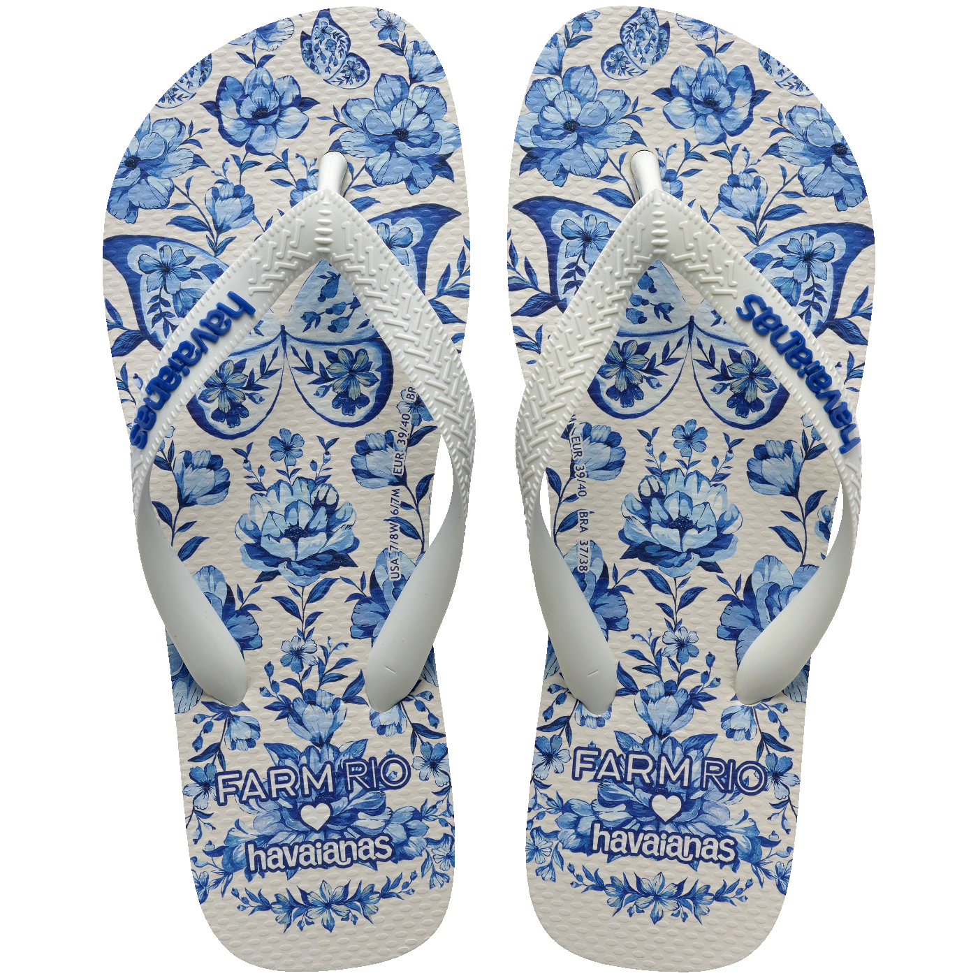 Chinelo  Farm Jardim de Porcelana Feminino Conforto Estilo Verão Estampado Floral Exclusivo