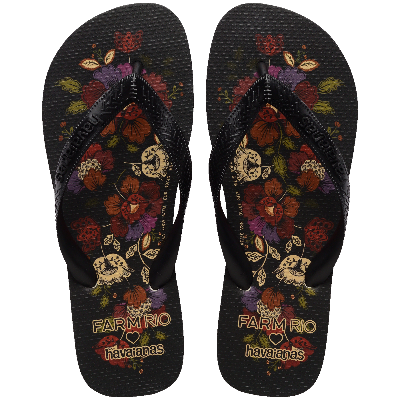 Chinelo  Farm Flor de Fita Feminino Confortável Estampado Preto Verão