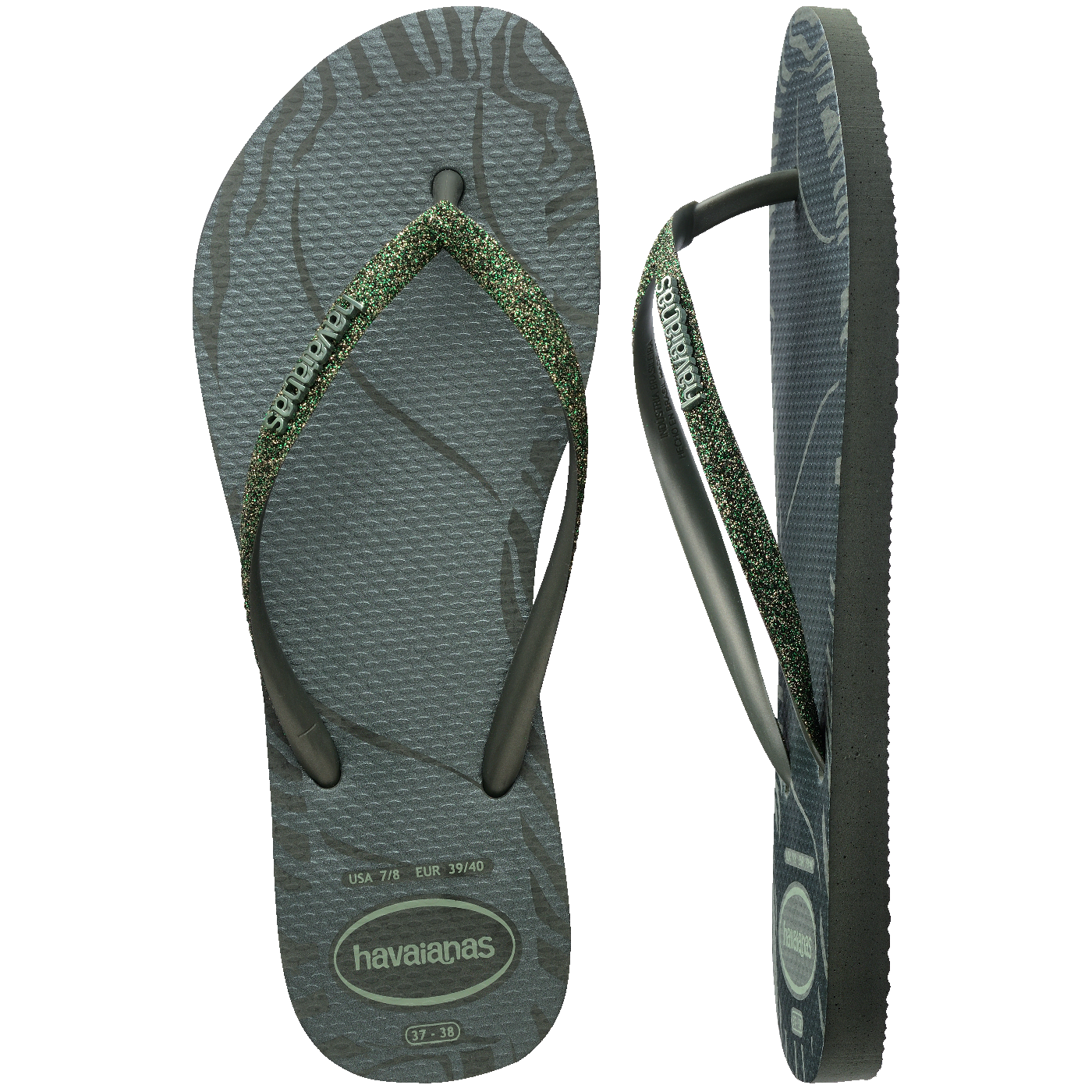 Slim Glitter Edge: Chinelo Verde Oliva Brilhante, Confortável e Super Estiloso