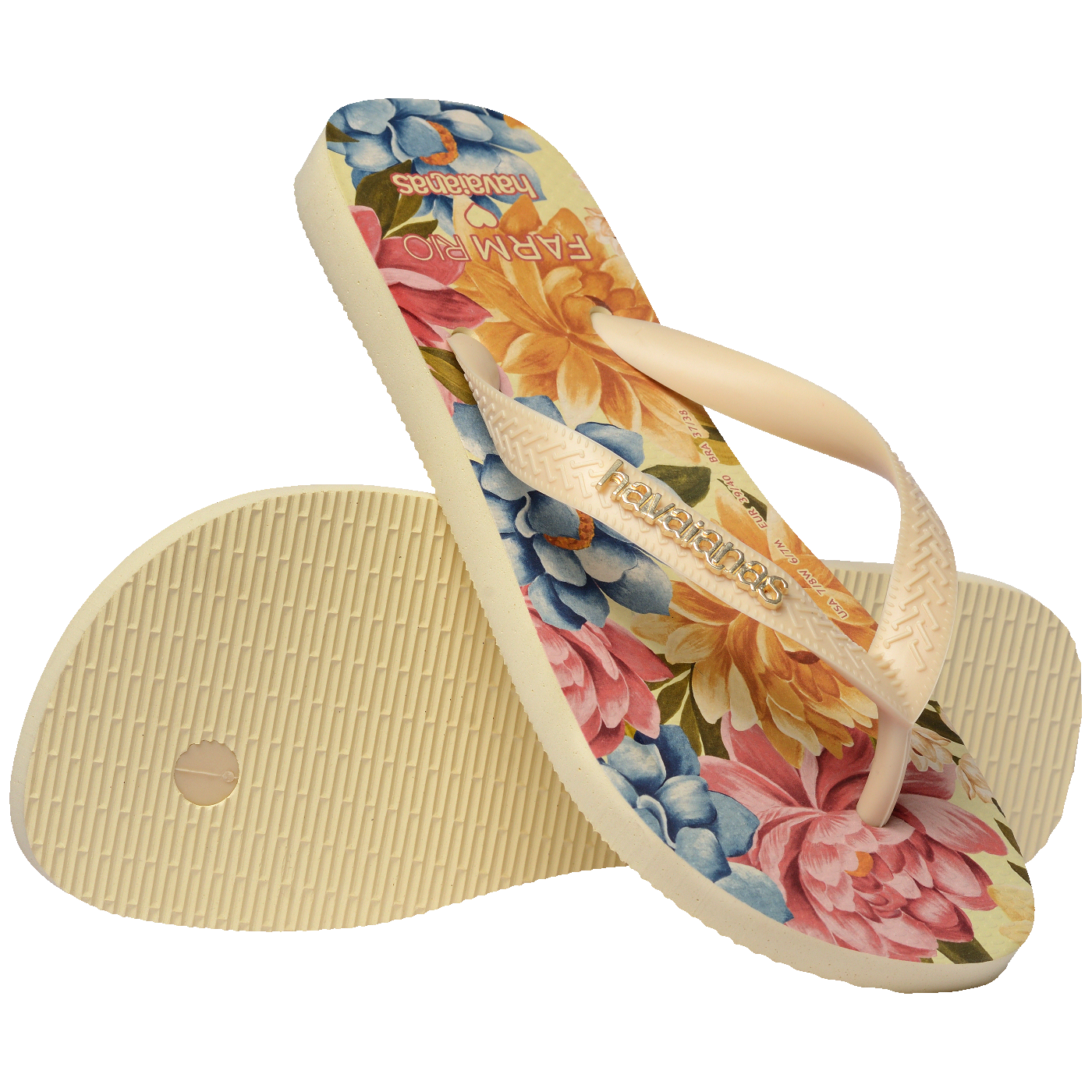 Chinelo  Farm Floral Beca Feminino Confortável Estampado Verão Praia
