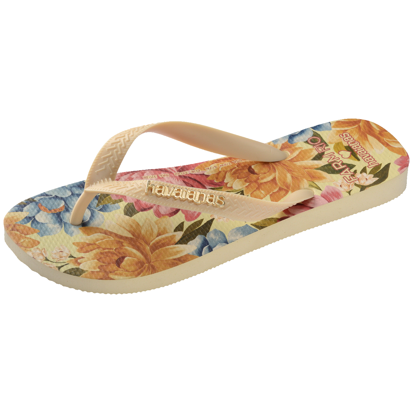 Chinelo  Farm Floral Beca Feminino Confortável Estampado Verão Praia